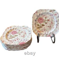Set of 11 Johnson Bros Rose Chintz Made In England Square Salad Plates 7 3/4