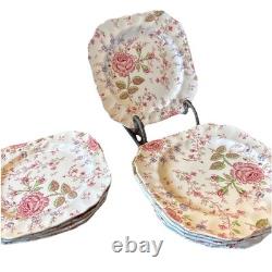 Set of 11 Johnson Bros Rose Chintz Made In England Square Salad Plates 7 3/4