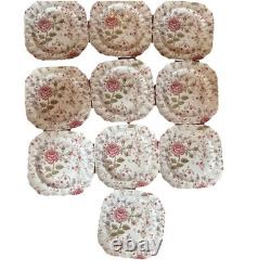 Set of 11 Johnson Bros Rose Chintz Made In England Square Salad Plates 7 3/4