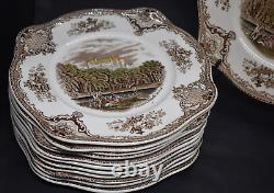 Set of 12 Johnson Brothers Old Britain Castles Multicolor Square 7.5 Plates
