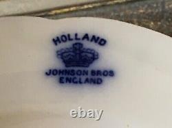 Set of 3 English Johnson Brothers Blue & White Porcelain Plates Holland Pattern