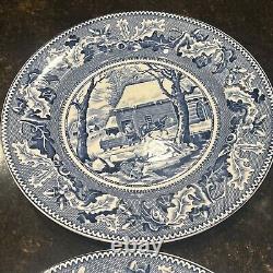 Set of 4 Johnson Bros Historic America Blue Frozen Up Dinner Plate Thanksgiving