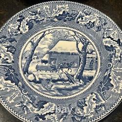 Set of 4 Johnson Bros Historic America Blue Frozen Up Dinner Plate Thanksgiving