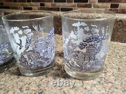 Set of 4 Johnson Brothers Willow Blue 10 Oz Double Old Fashioned Glasses Vintage