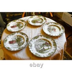Set of 5 Johnson Brothers The Friendly Village Ironstone Buffet Dinner Plates