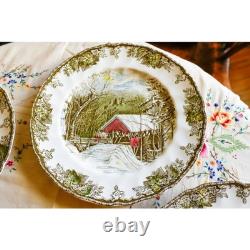Set of 5 Johnson Brothers The Friendly Village Ironstone Buffet Dinner Plates