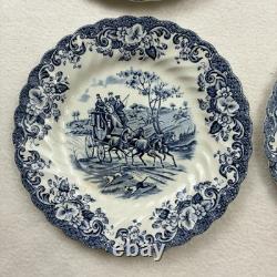 Set of 6 Johnson Brothers England Coaching Scenes 6.25 Salad Plates Blue White