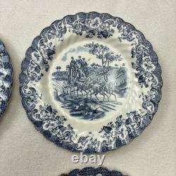 Set of 6 Johnson Brothers England Coaching Scenes 6.25 Salad Plates Blue White
