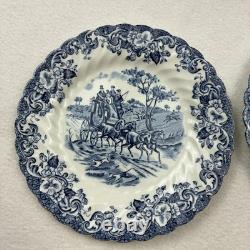 Set of 6 Johnson Brothers England Coaching Scenes 6.25 Salad Plates Blue White