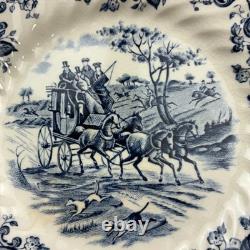 Set of 6 Johnson Brothers England Coaching Scenes 6.25 Salad Plates Blue White