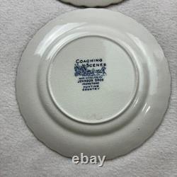 Set of 6 Johnson Brothers England Coaching Scenes 6.25 Salad Plates Blue White