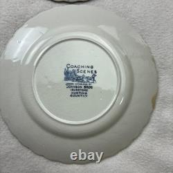 Set of 6 Johnson Brothers England Coaching Scenes 6.25 Salad Plates Blue White