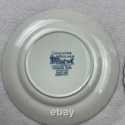 Set of 6 Johnson Brothers England Coaching Scenes 6.25 Salad Plates Blue White