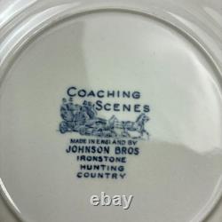 Set of 6 Johnson Brothers England Coaching Scenes 6.25 Salad Plates Blue White