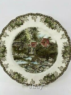 Set of 6 Johnson Brothers Friendly Village Dinner Plates Autumn Mists, Bridge ++