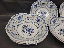 Set of 6 Johnson Brothers INDIES 6 Square Cereal Bowls England BLUE & White