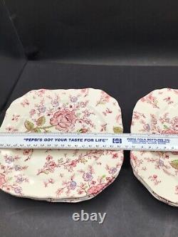 Set of 6 Vintage Johnson Bros Rose Chintz Pink Square Salad Plates 7 5/8