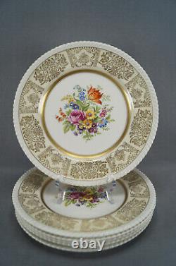 Set of 6 Windsor Ware Johnson Brothers Floral Ivory & Gold Border 10 3/4 Plates