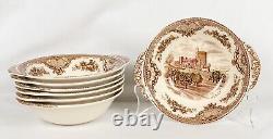 Set of 7 Johnson Bros Lugged Cereal Bowls Old Britain Castles Brown Multi
