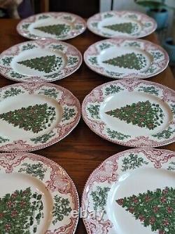 Set of 8 Dinner Plates Johnson Brothers Old Britain Castles Pink Christmas