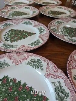 Set of 8 Dinner Plates Johnson Brothers Old Britain Castles Pink Christmas
