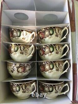 Set of 8 JOHNSON BROS VtgHIS MAJESTY THANKSGIVING TURKEY TEA CUPS, England