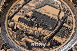 Set of 8 Johnson Bros Historic America Blue Thanksgiving Frozen Up Dinner Plate