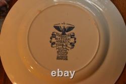 Set of 8 Johnson Bros Historic America Blue Thanksgiving Frozen Up Dinner Plate