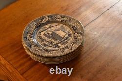 Set of 8 Johnson Bros Historic America Blue Thanksgiving Frozen Up Dinner Plate