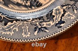 Set of 8 Johnson Bros Historic America Blue Thanksgiving Frozen Up Dinner Plate
