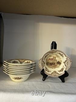 Set of 8 Johnson Bros Lugged Cereal Bowls Old Britain Castles Brown Multi