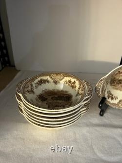 Set of 8 Johnson Bros Lugged Cereal Bowls Old Britain Castles Brown Multi