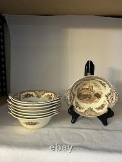 Set of 8 Johnson Bros Lugged Cereal Bowls Old Britain Castles Brown Multi