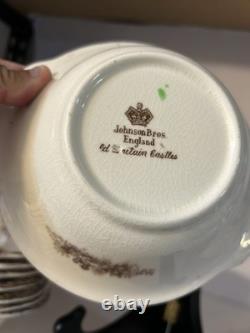 Set of 8 Johnson Bros Lugged Cereal Bowls Old Britain Castles Brown Multi