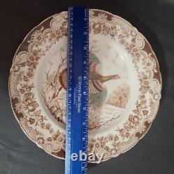 Set of 8 Johnson Brothers Wild Turkeys Brown 10 3/4 Dinner Plate Flying Turkey