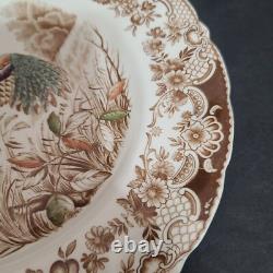 Set of 8 Johnson Brothers Wild Turkeys Brown 10 3/4 Dinner Plate Flying Turkey