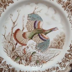Set of 8 Johnson Brothers Wild Turkeys Brown 10 3/4 Dinner Plate Flying Turkey