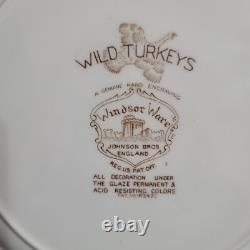 Set of 8 Johnson Brothers Wild Turkeys Brown 10 3/4 Dinner Plate Flying Turkey