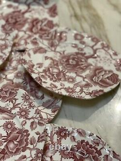Set of 9 Johnson Bros English Chippendale Pink Red 7 5/8 Square Salad Plates