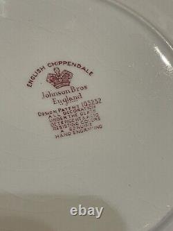 Set of 9 Johnson Bros English Chippendale Pink Red 7 5/8 Square Salad Plates