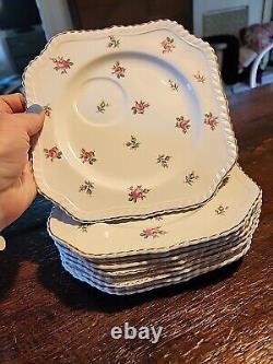 Set of 9 Vtg Johnson Bros Old English Pink Rose Square Salad 7.75 Plate Brother