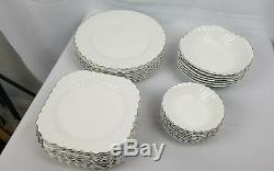 Snowhite Regency Johnson Bros China 34 pcs RARE Silver Trim