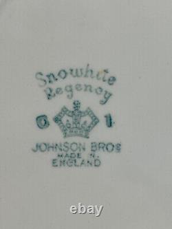 Snowhite Regency by Johnson Bros. Four 9.75 Vintage All White Dinner Plates