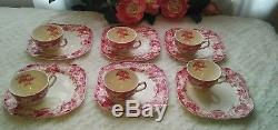 Strawberry Fair Pink by Johnson Bros Teacup & Snack Plate Set of 6 Discontinued