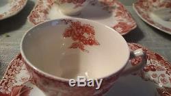 Strawberry Fair Pink by Johnson Bros Teacup & Snack Plate Set of 6 Discontinued