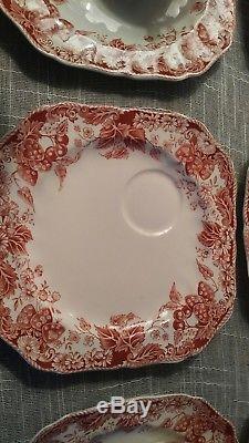 Strawberry Fair Pink by Johnson Bros Teacup & Snack Plate Set of 6 Discontinued