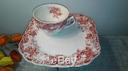 Strawberry Fair Pink by Johnson Bros Teacup & Snack Plate Set of 6 Discontinued