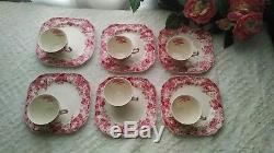 Strawberry Fair Pink by Johnson Bros Teacup & Snack Plate Set of 6 Discontinued