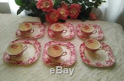 Strawberry Fair Pink by Johnson Bros Teacup & Snack Plate Set of 6 Discontinued