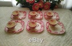 Strawberry Fair Pink by Johnson Bros Teacup & Snack Plate Set of 6 Discontinued